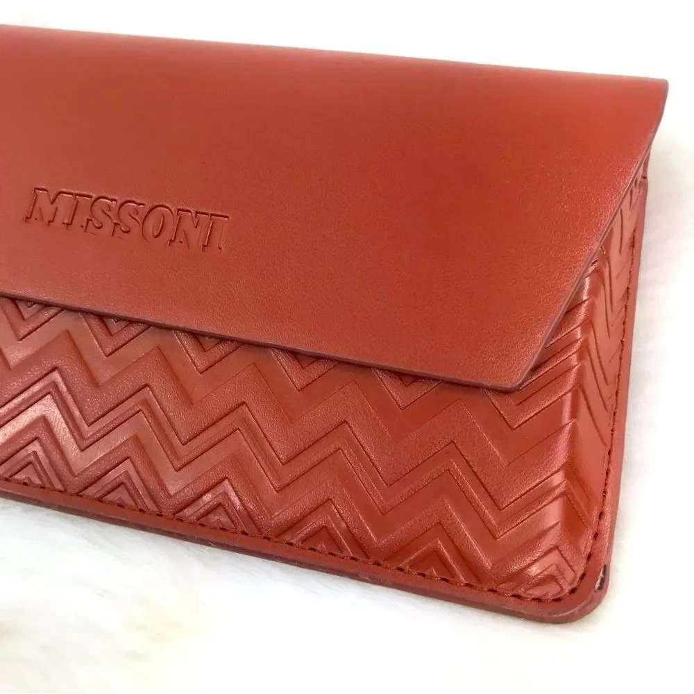 Missoni Brown Leather Glasses Case with Chevron Pattern and Glossy Finish